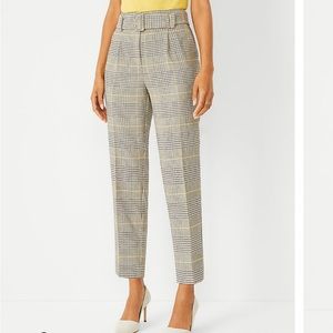 New With Tag Ann Taylor Belted High Waist Taper Pant Glen Check sz 4